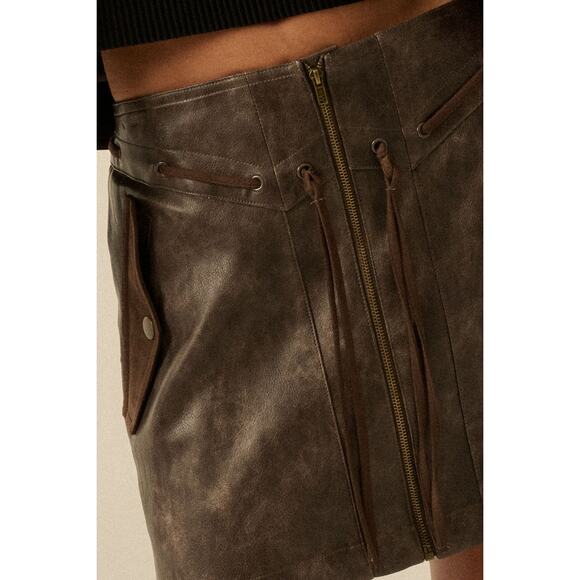 Promesa Size Small Espresso Faux Leather and Suede Zip-Up Mini Skirt - Picture 7 of 9